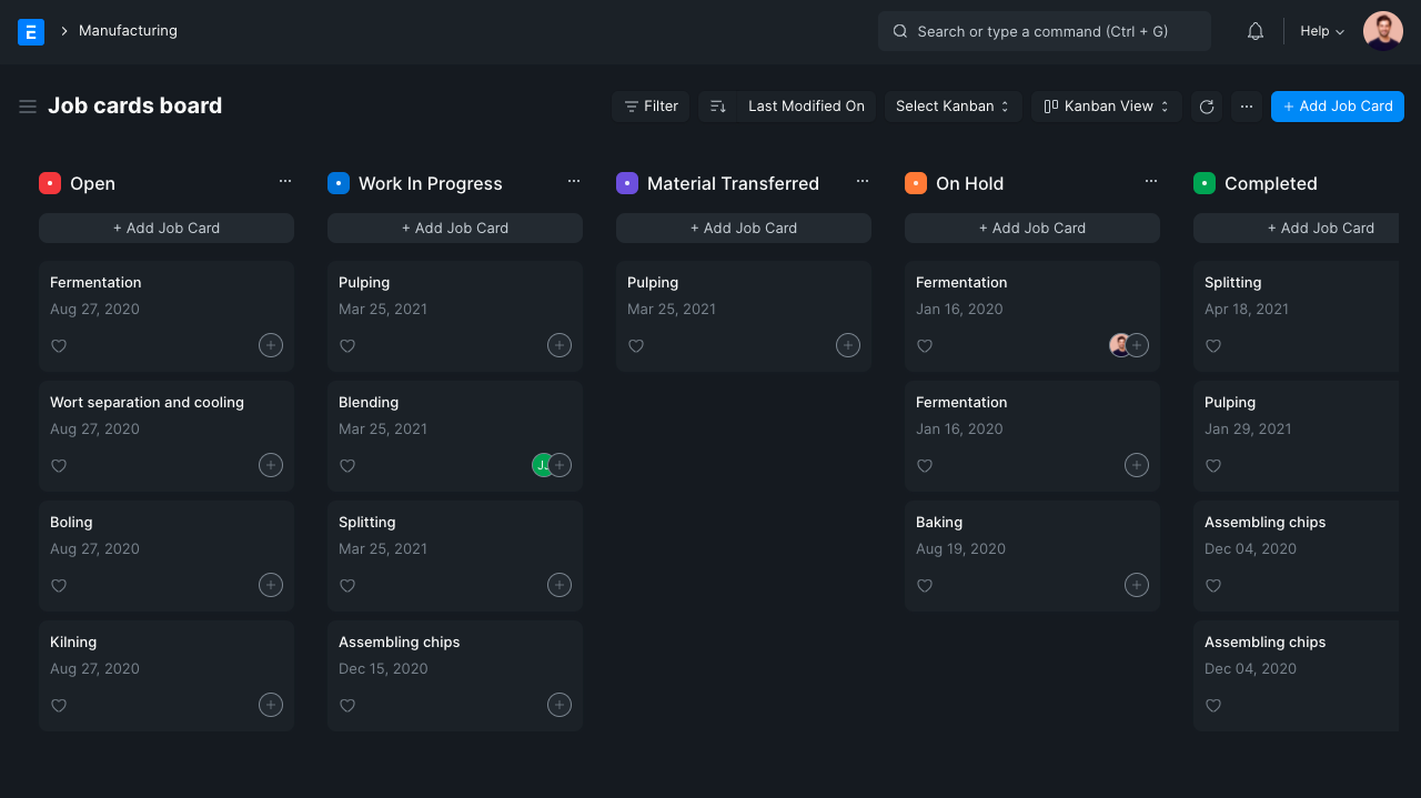 Kanban job card