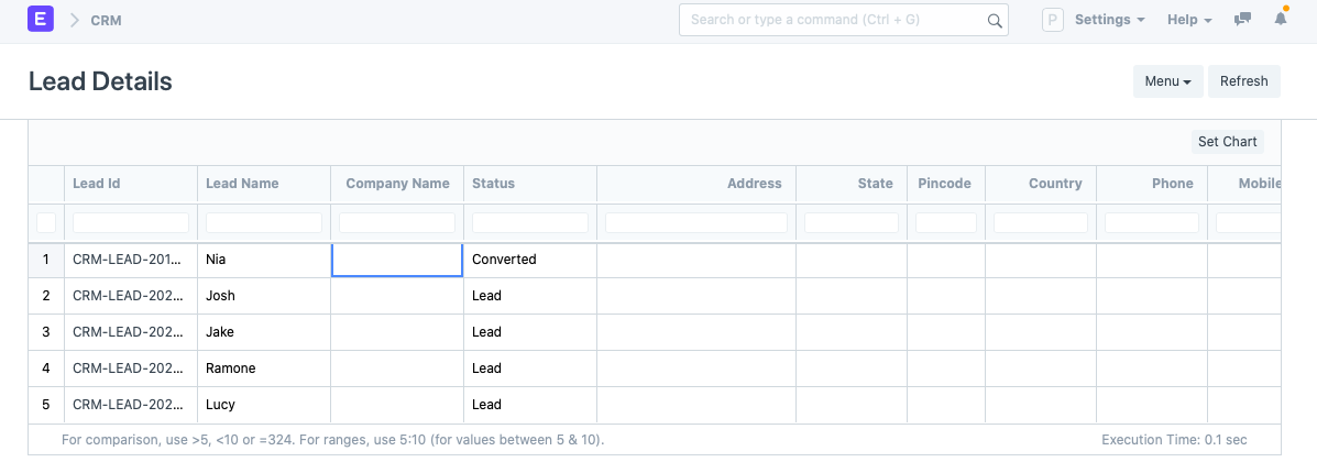 Lead details report