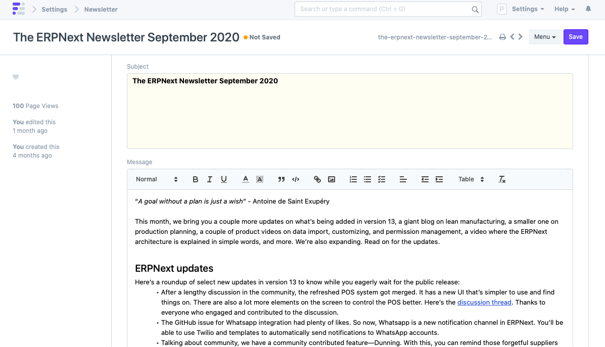 Newsletter erpnext