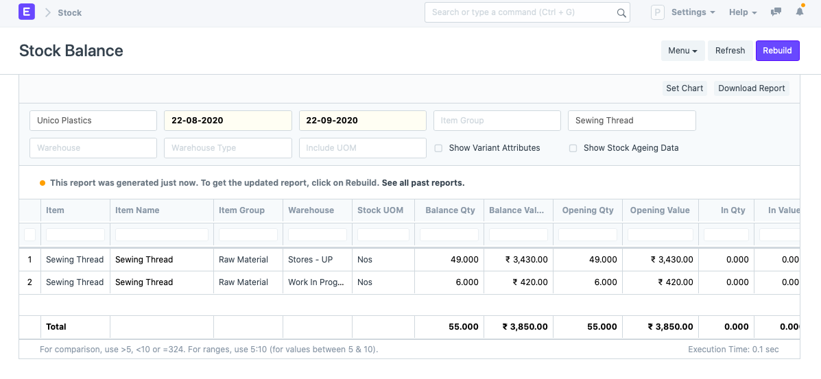 Stock balance report