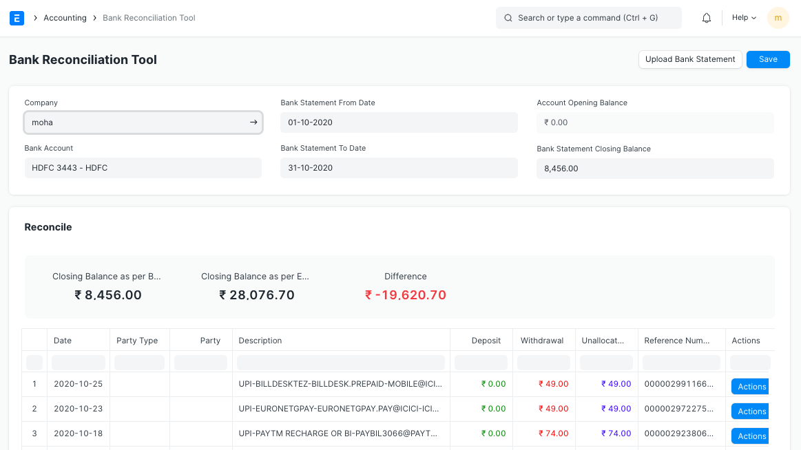 Bank reconciliation